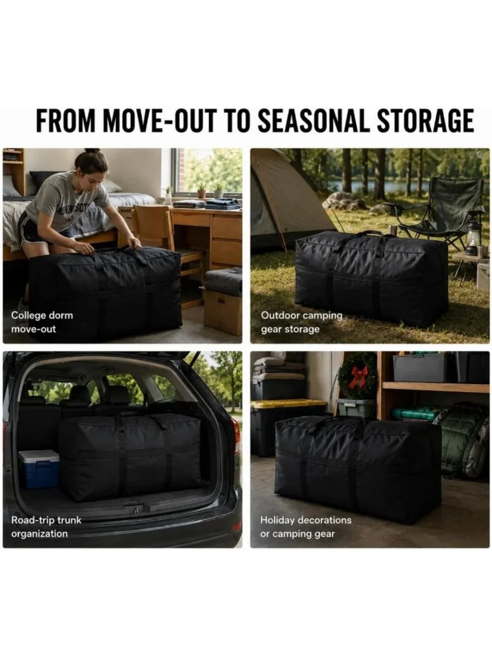 Extra Large Black Travel Duffle Bag - Oversized Storage for Weekend Getaways